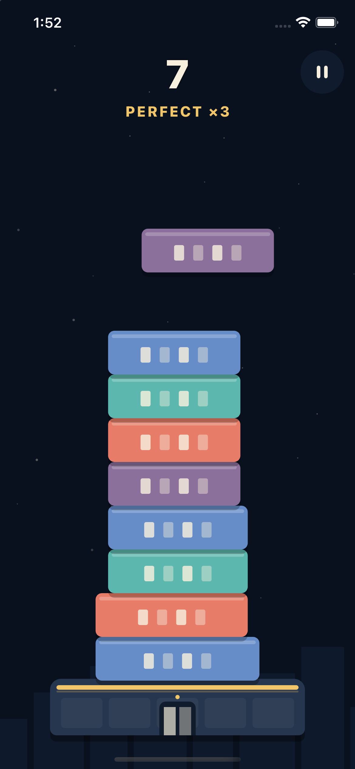 Tippy Town gameplay showing colorful floors stacked into a tower